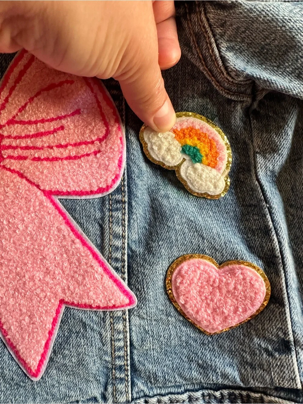 Osh kosh Denim girls Jacket 3t with Pink Bow & Heart Patches